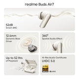 realme Buds Air7 Earbuds ANC 52H Playback Ivory Gold
