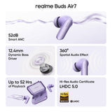 realme Buds Air7 Earbuds ANC 52H Playback Lavender Purple