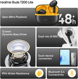realme Buds T200 Lite Earbuds 48H Playback Aurora Purple