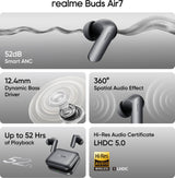 realme Buds Air7 Earbuds ANC 52H Playback Slate Grey